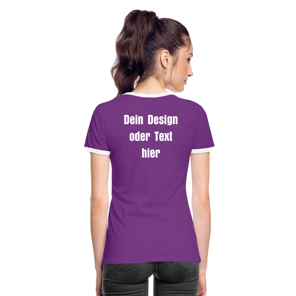 Frauen Kontrast-T-Shirt - personalisierbare Vorder- und Rückseite - Lila/Weiß