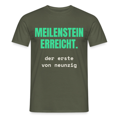 Meilenstein erreicht. Der erste von neunzig. Motiv-T-Shirt für Männer, Farbe Militärgrün