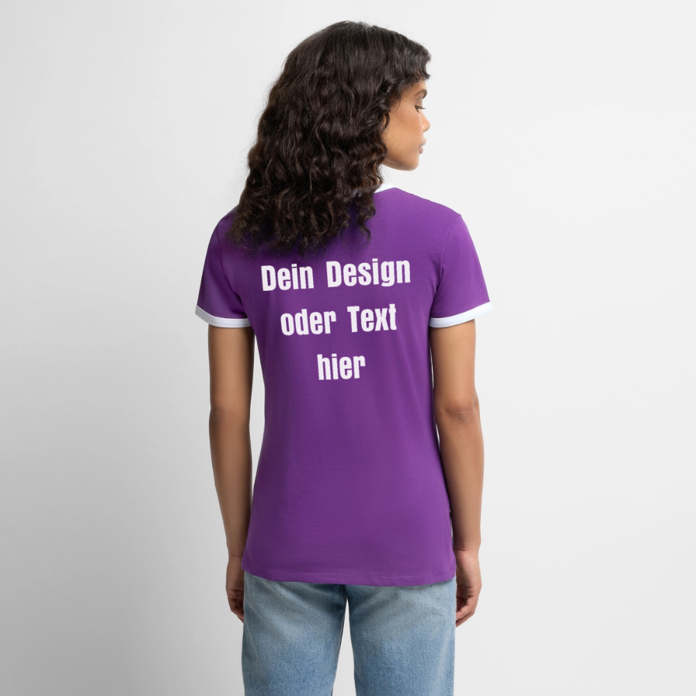 Frauen Kontrast-T-Shirt - personalisierbare Vorder- und Rückseite - Lila/Weiß