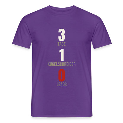 3 Tage. 1 Kugelschreiber. 0 Leads. Motiv-T-Shirt für Männer, Farbe Lila