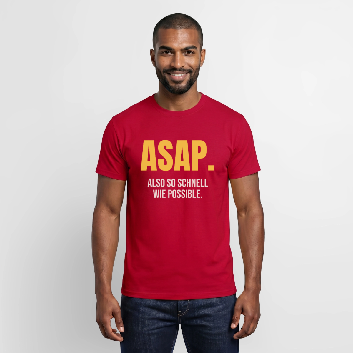 "ASAP. Also so schnell wie possible." Motiv-T-Shirt für Männer, Farbe Rot