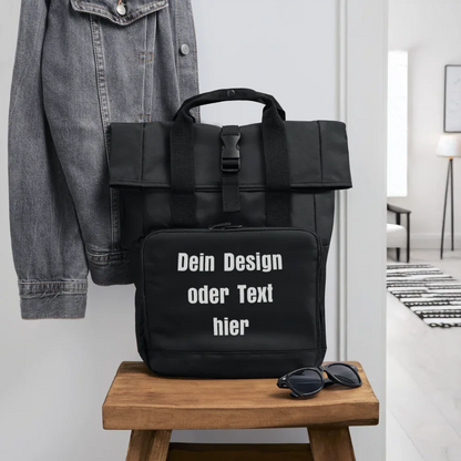 Rolltop Rucksack mit zwei Griffen - personalisierbar - Schwarz