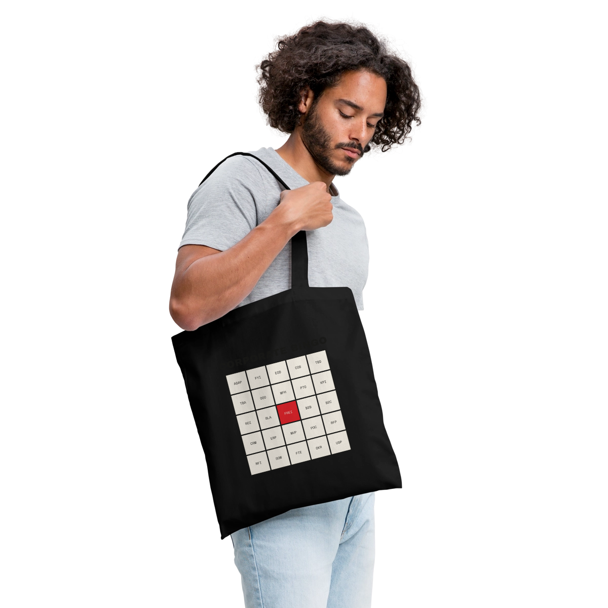 Corporate Bingo. Fünf in einer Reihe. Stoffbeutel, Farbe Schwarz, Model
