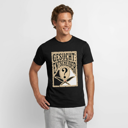 "Gesucht: Entscheider. Steckbrief-Motiv" Motiv-T-Shirt für Männer, Farbe Schwarz, Model