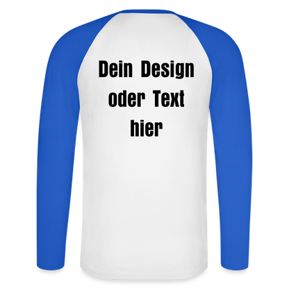 Männer Baseballshirt langarm - personalisierbare Vorder- und Rückseite - Weiß/Royalblau