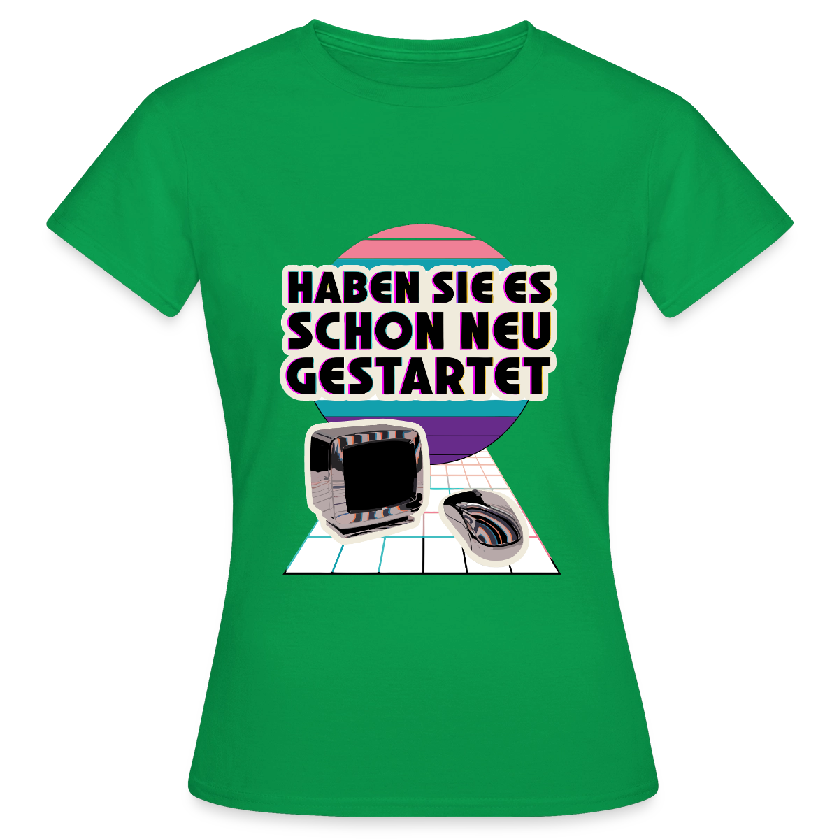 Haben Sie es schon neu gestartet? Vaporwave-Motiv Motiv-T-Shirt für Frauen, Farbe Kelly Green
