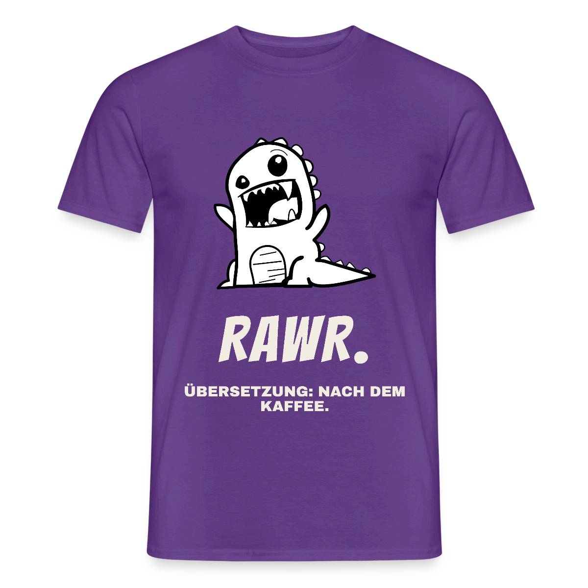 "Rawr. Übersetzung: nach dem Kaffee." Motiv-T-Shirt für Männer, Farbe Lila