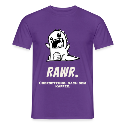 "Rawr. Übersetzung: nach dem Kaffee." Motiv-T-Shirt für Männer, Farbe Lila