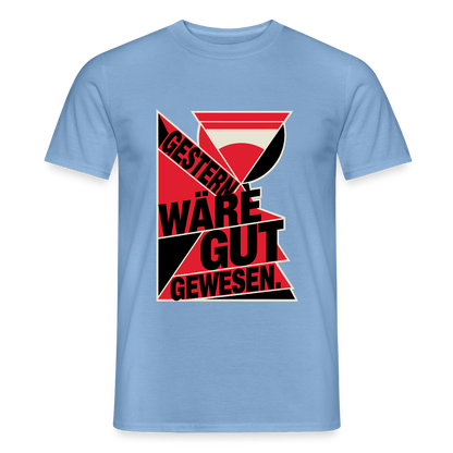 "Gestern wäre gut gewesen. Konstruktivismus-Motiv" Motiv-T-Shirt für Männer, Farbe Carolina Blue