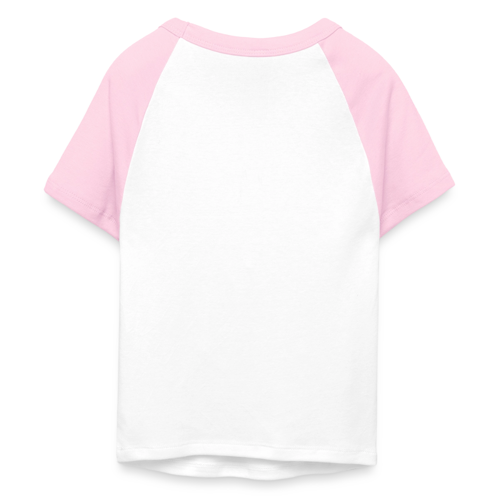 Frauen Cropped Baseball T-Shirt - personalisierbare Vorder- und Rückseite - Weiß/Pink