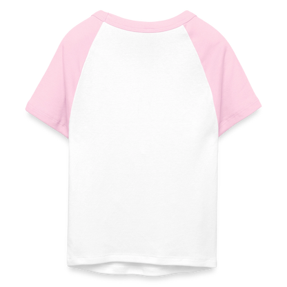 Frauen Cropped Baseball T-Shirt - personalisierbare Vorder- und Rückseite - Weiß/Pink