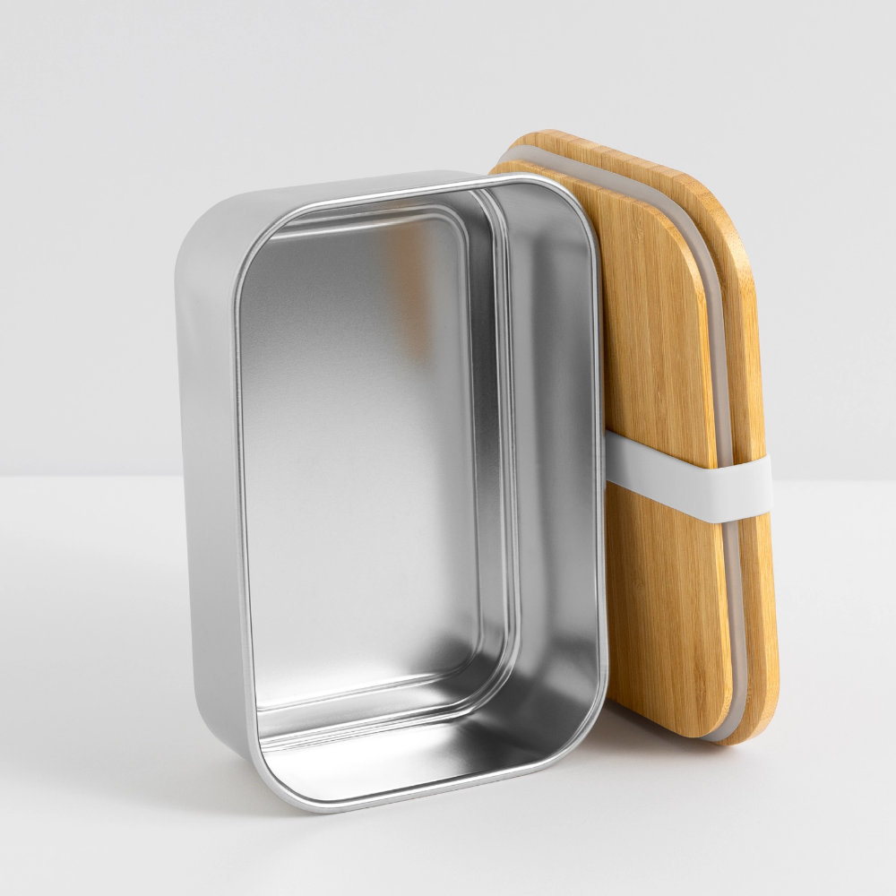 Lunch Box mit Bambusdeckel - personalisierbar - Silber