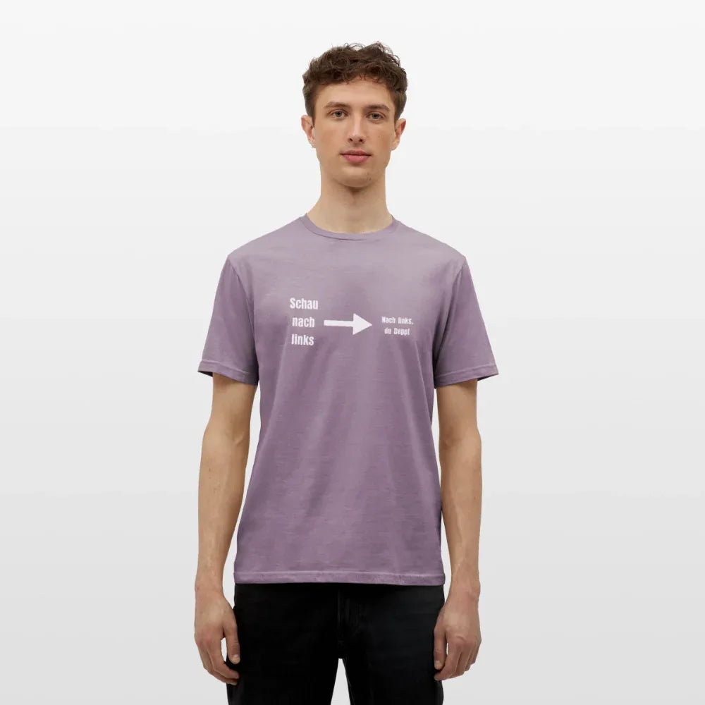 "Schau nach links" Motiv-T-Shirt für Männer - Lilagrau 
