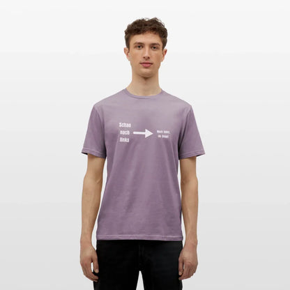 "Schau nach links" Motiv-T-Shirt für Männer - Lilagrau 
