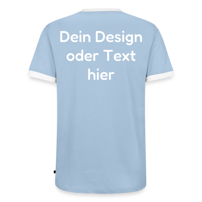 Männer Kontrast-T-Shirt - personalisierbare Vorder- und Rückseite - Hellblau/Weiß 