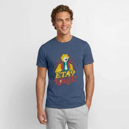 "ETA? Läuft! Midcentury-Motiv" Motiv-T-Shirt für Männer, Farbe Dunkles Denimblau