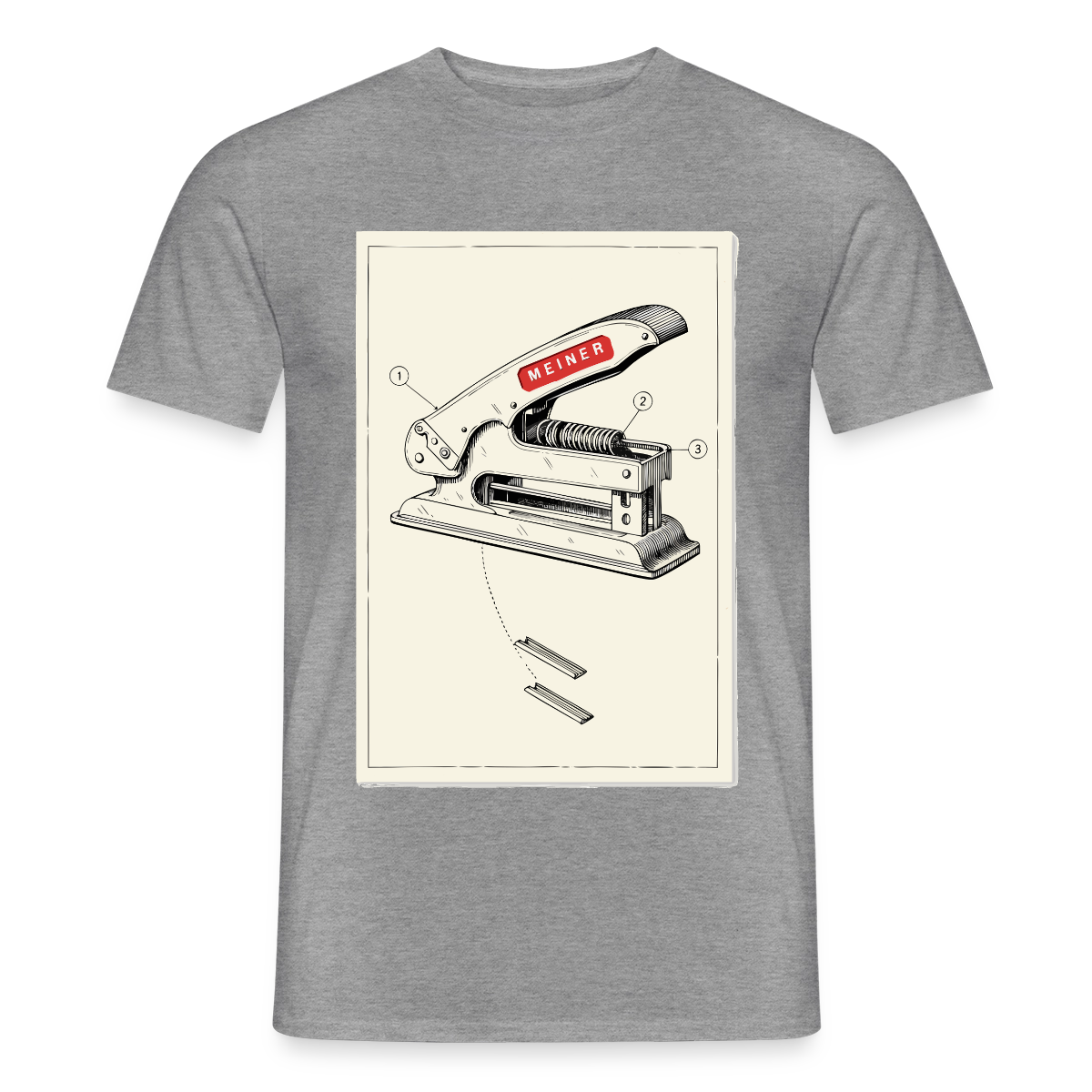 Meiner. Der Tacker kommt mit. Motiv-T-Shirt für Männer, Farbe Graphit meliert