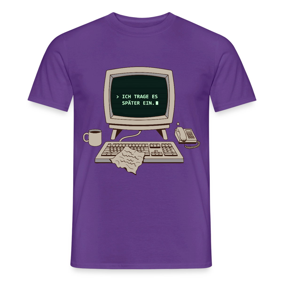 Ich trage es später ein. Motiv-T-Shirt für Männer, Farbe Lila