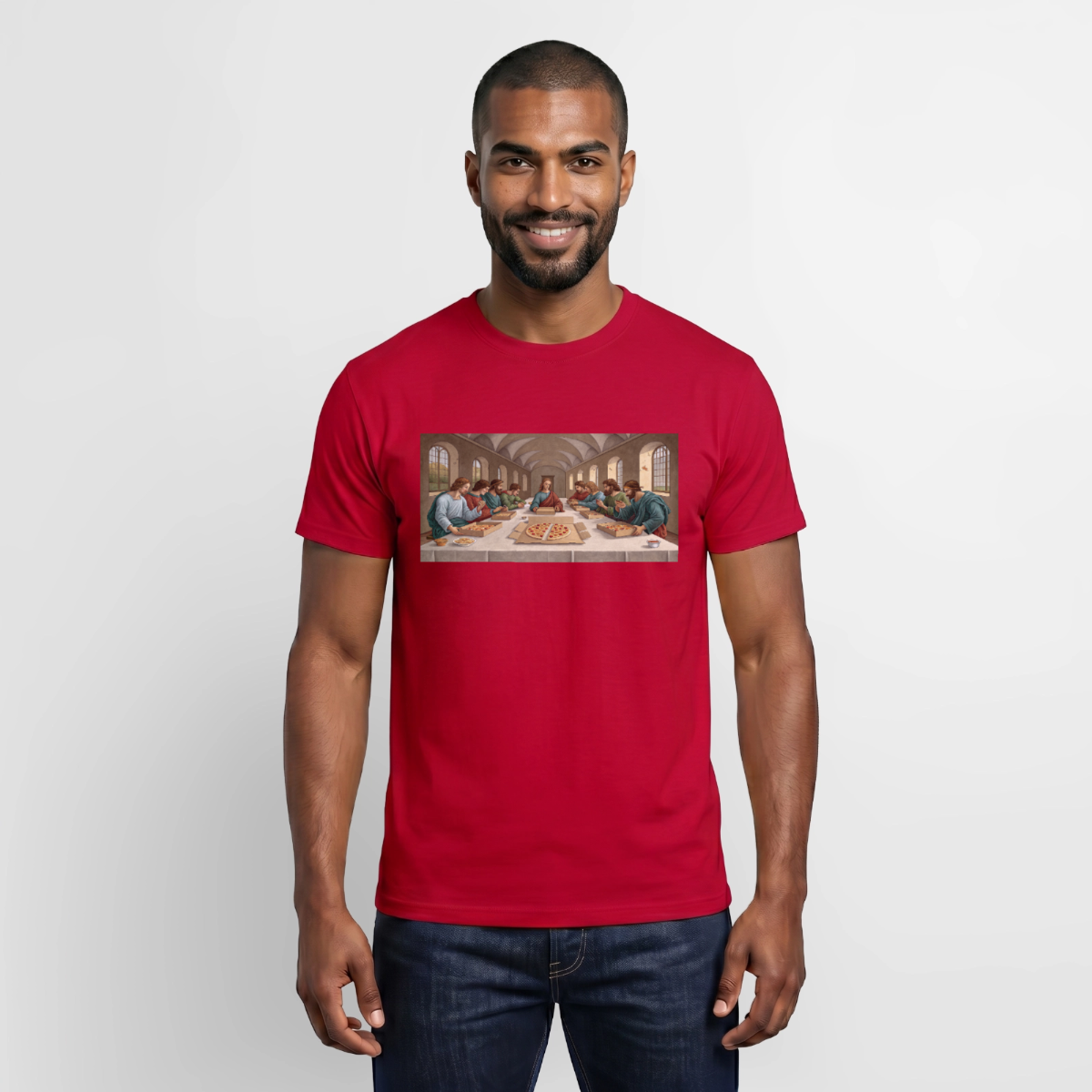 Das Teamevent. Renaissance-Motiv Motiv-T-Shirt für Männer, Farbe Rot, Model
