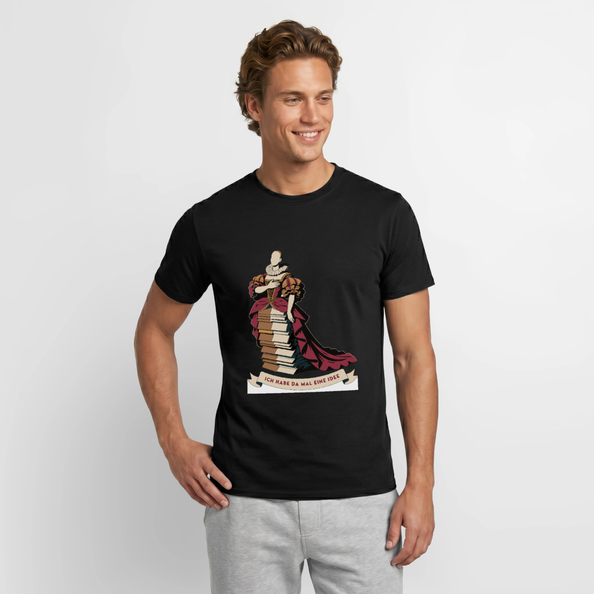 "Ich habe da mal eine Idee. Barock-Motiv" Motiv-T-Shirt für Männer, Farbe Schwarz, Model