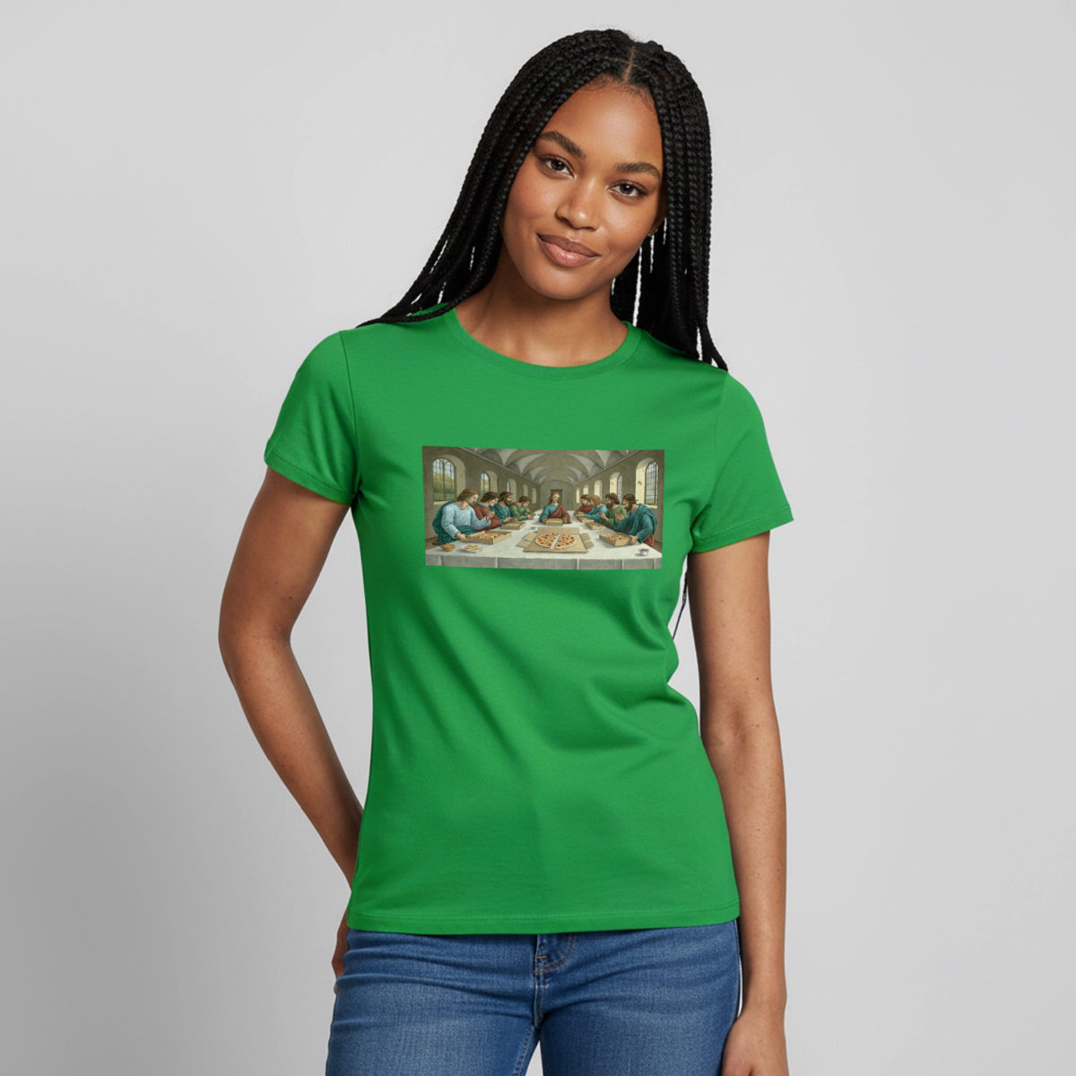 Das Teamevent. Renaissance-Motiv Motiv-T-Shirt für Frauen, Farbe Kelly Green, Model