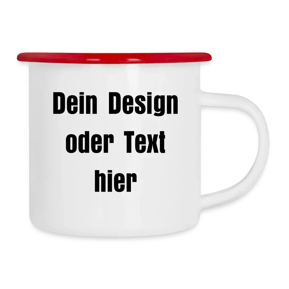 Emaille-Tasse 300ml - personalisierbar - Weiß/Rot
