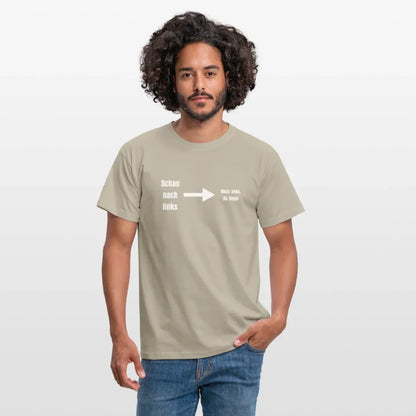 "Schau nach links" Motiv-T-Shirt für Männer - Sandbeige