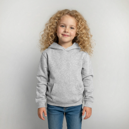Kinder Hoodie - personalisierbare Vorder- und Rückseite - Hellgrau meliert