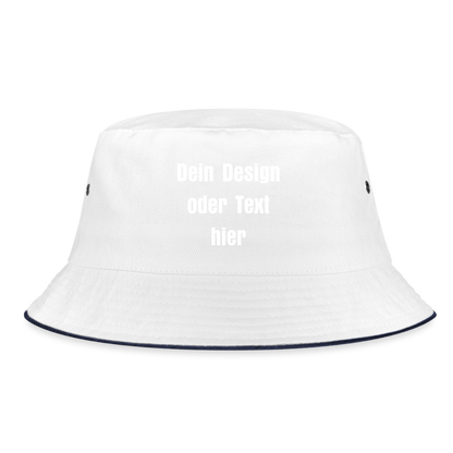 Bucket Hat Baumwolle - personalisierbar - Weiß/Navy