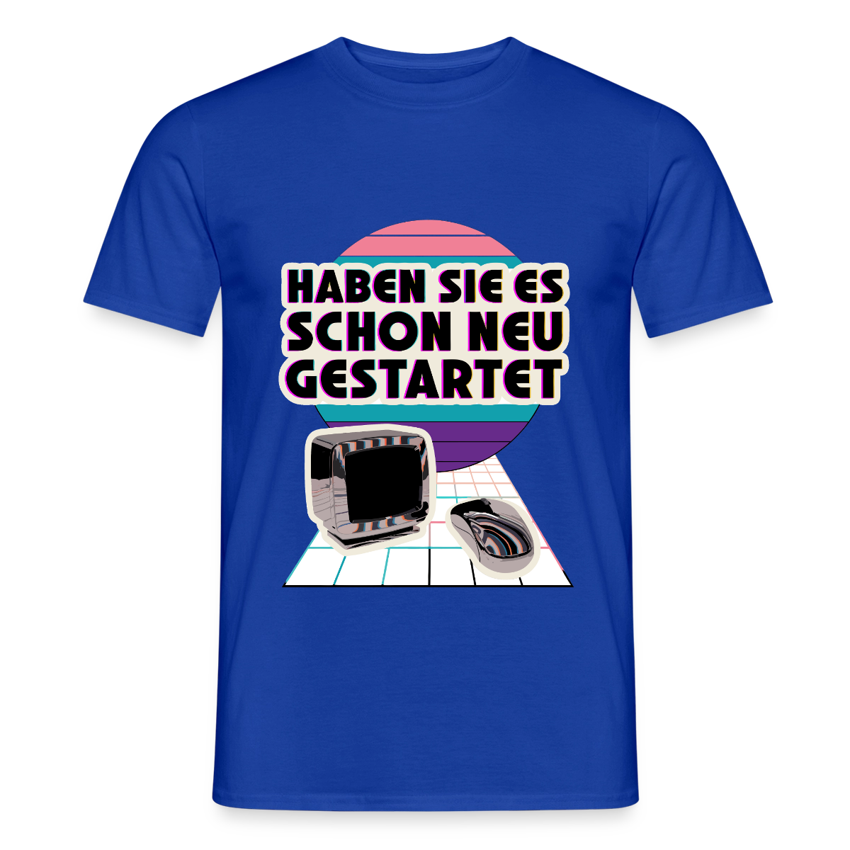 Haben Sie es schon neu gestartet? Vaporwave-Motiv Motiv-T-Shirt für Männer, Farbe Dunkelblau