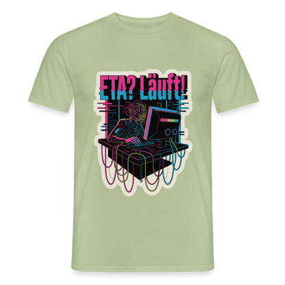 "ETA? Läuft! Cyberpunk-Motiv" Motiv-T-Shirt für Männer, Farbe Sage