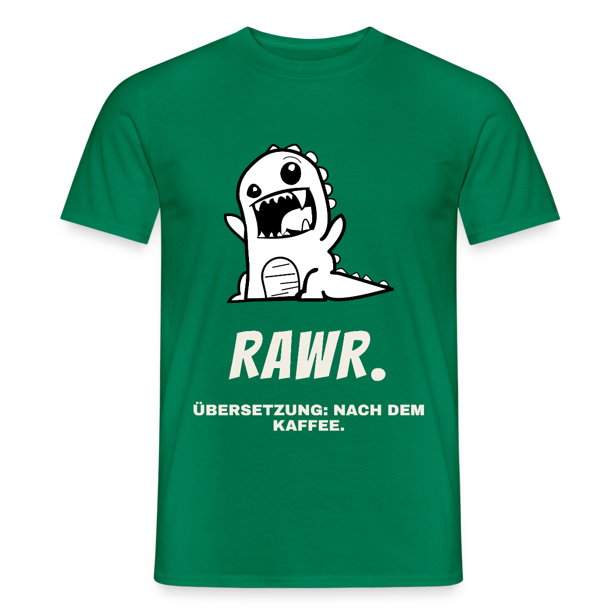 "Rawr. Übersetzung: nach dem Kaffee." Motiv-T-Shirt für Männer, Farbe Kelly Green