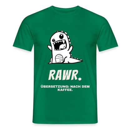"Rawr. Übersetzung: nach dem Kaffee." Motiv-T-Shirt für Männer, Farbe Kelly Green