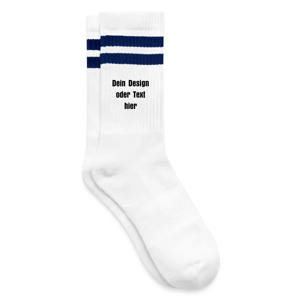 Tennissocken gestreift - personalisierbar - Weiß/Navy