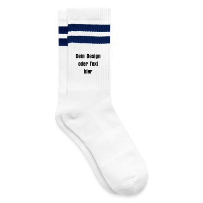 Tennissocken gestreift - personalisierbar - Weiß/Navy