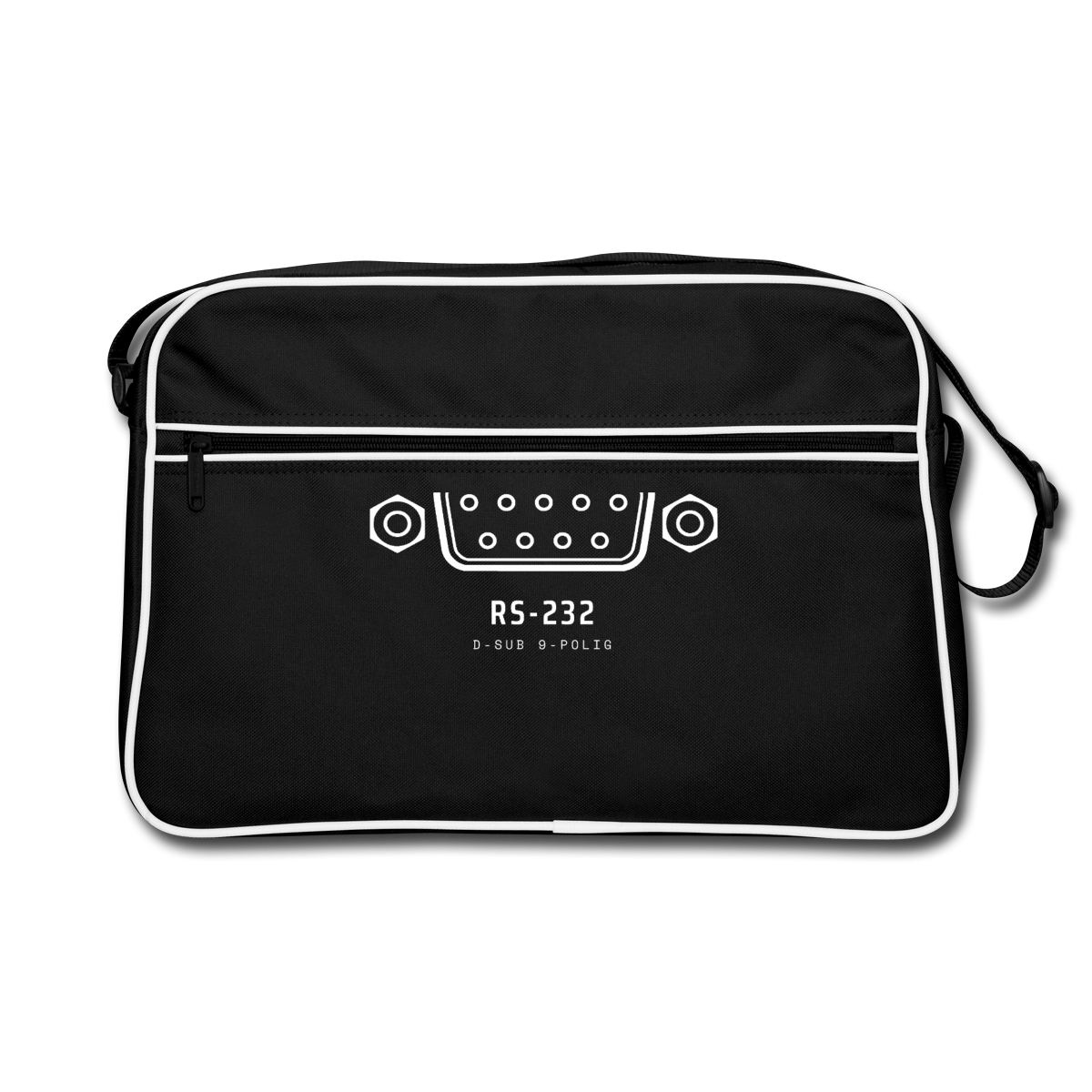 "RS-232, D-Sub 9-polig" Motiv-Retro-Tasche, Farbe Schwarz/Weiß