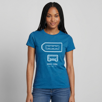 "IEEE 1394, 400 Mbit/s" Motiv-T-Shirt für Frauen, Farbe Antikblaues Saphir meliert
