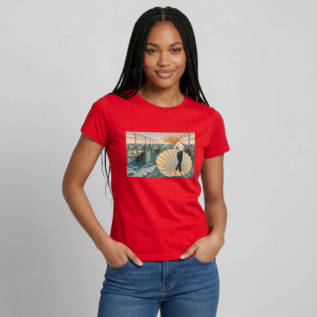 Die Chefin. Renaissance-Motiv Motiv-T-Shirt für Frauen, Farbe Rot, Model