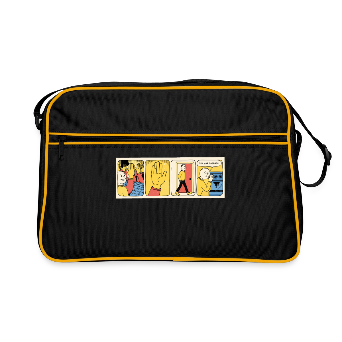 Ich war dagegen. Motiv-Retro-Tasche, Farbe Schwarz/Gold
