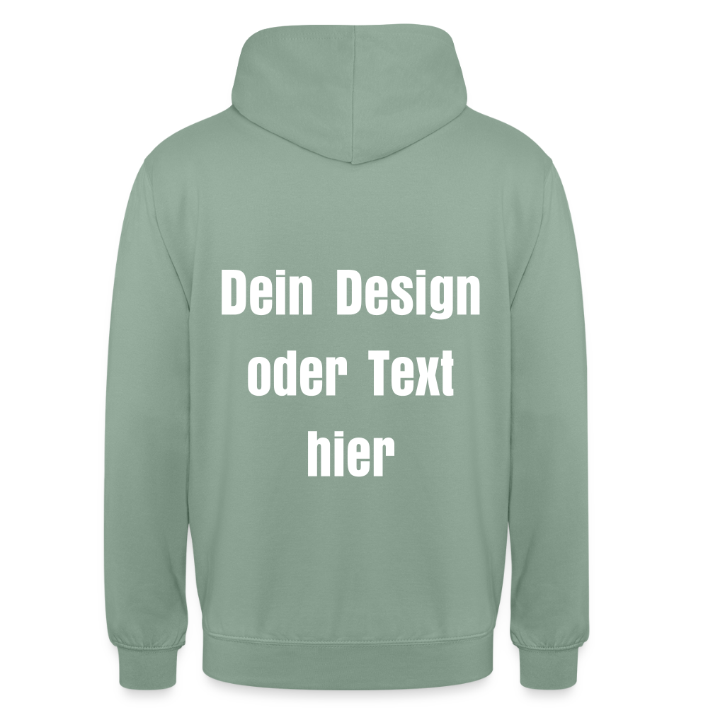 Unisex Hoodie - personalisierbare Vorder- und Rückseite - Graugrün