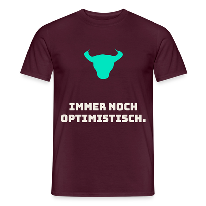 Immer noch optimistisch. Motiv-T-Shirt für Männer, Farbe Ziegelrot