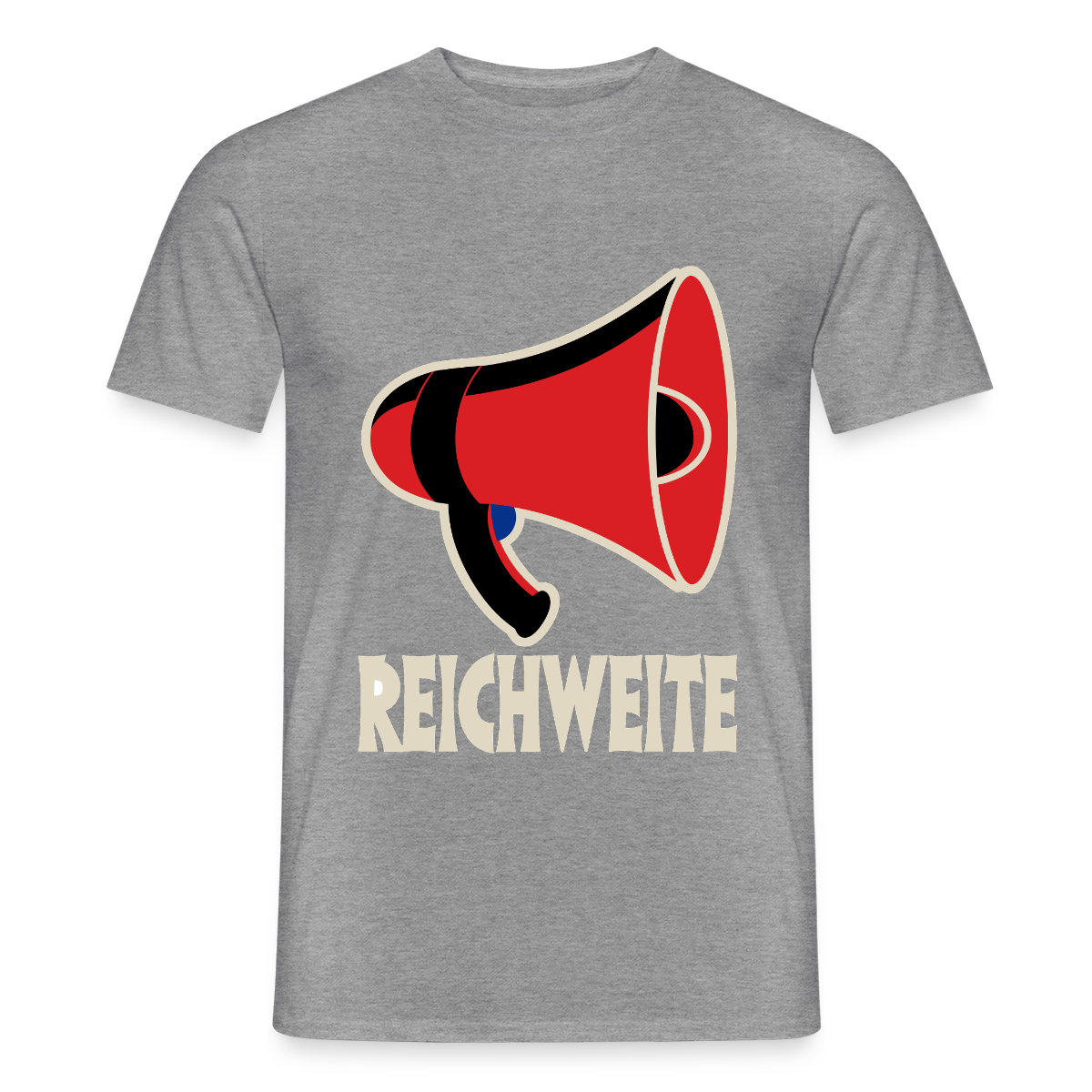 Reichweite. Sachplakat-Motiv Motiv-T-Shirt für Männer, Farbe Graphit meliert