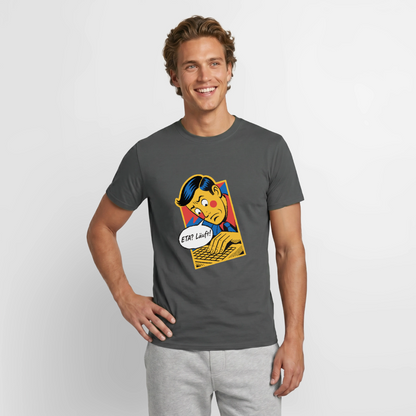 "ETA? Läuft! Popart-Motiv" Motiv-T-Shirt für Männer, Farbe Anthrazit