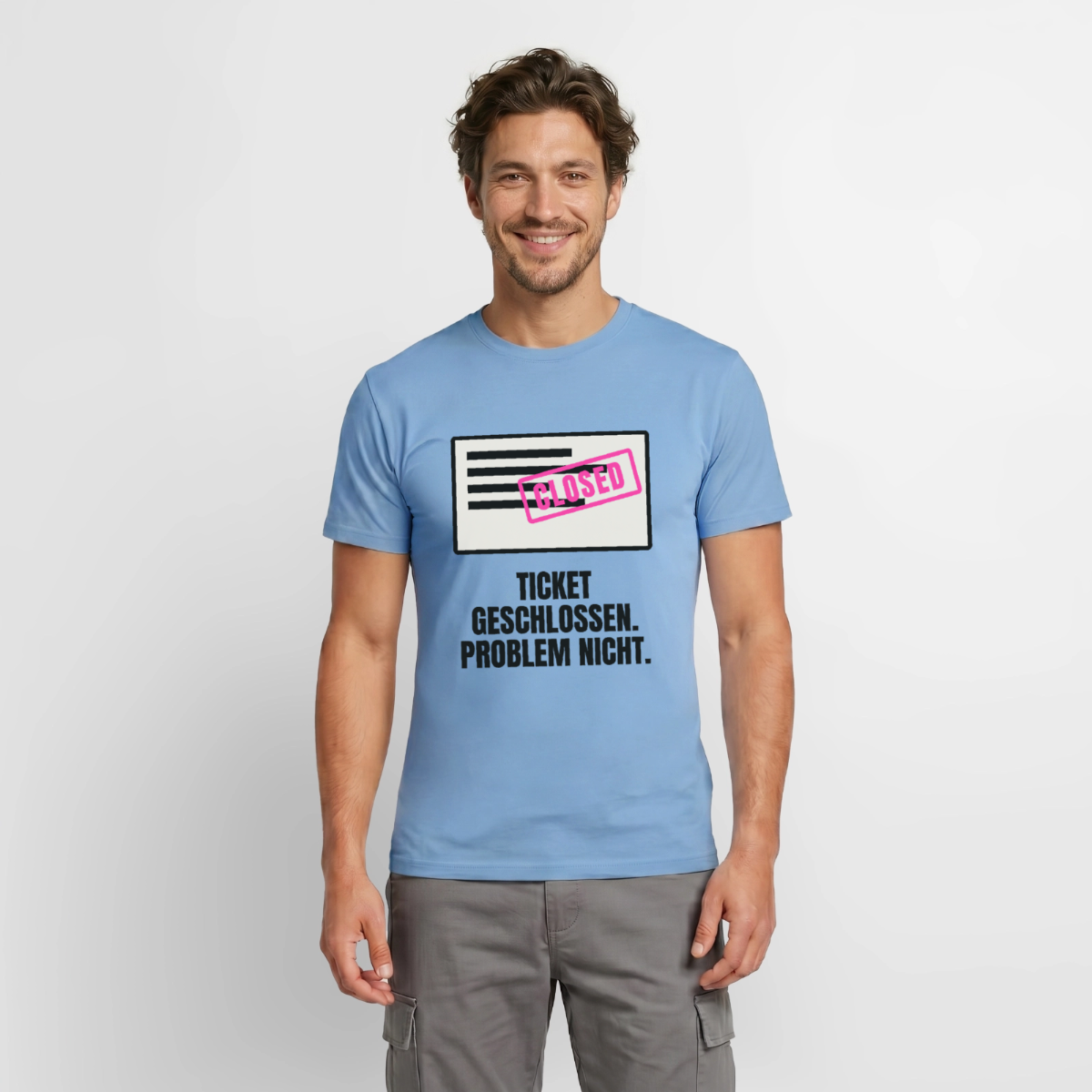 Ticket geschlossen. Problem nicht. Motiv-T-Shirt für Männer, Farbe Carolina Blue, Model