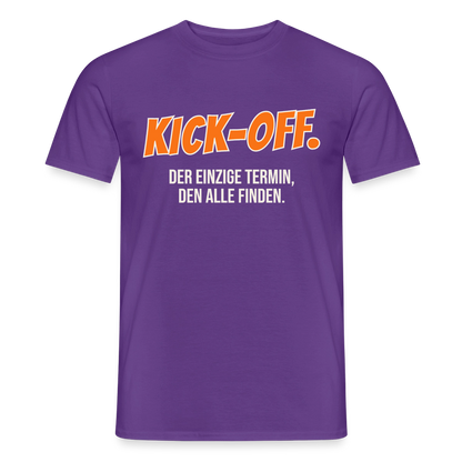 "Kick-off: der einzige Termin, den alle finden." Motiv-T-Shirt für Männer, Farbe Lila