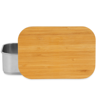 Lunch Box mit Bambusdeckel - personalisierbar - Silber