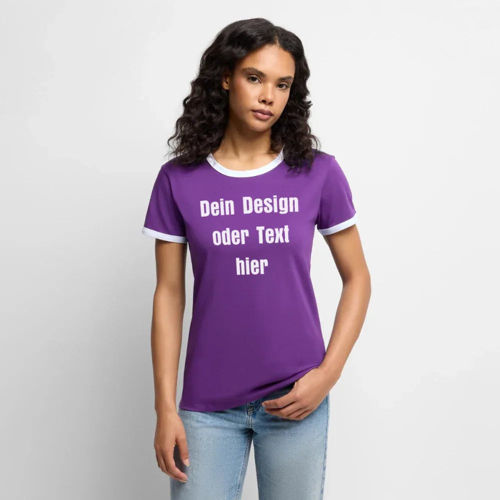 Frauen Kontrast-T-Shirt - personalisierbare Vorder- und Rückseite - Lila/Weiß