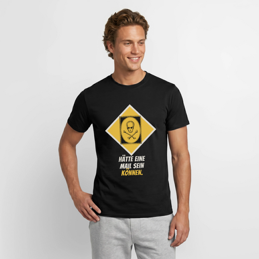 "Hätte eine Mail sein können. Gefahrzeichen-Motiv" Motiv-T-Shirt für Männer, Farbe Schwarz, Model