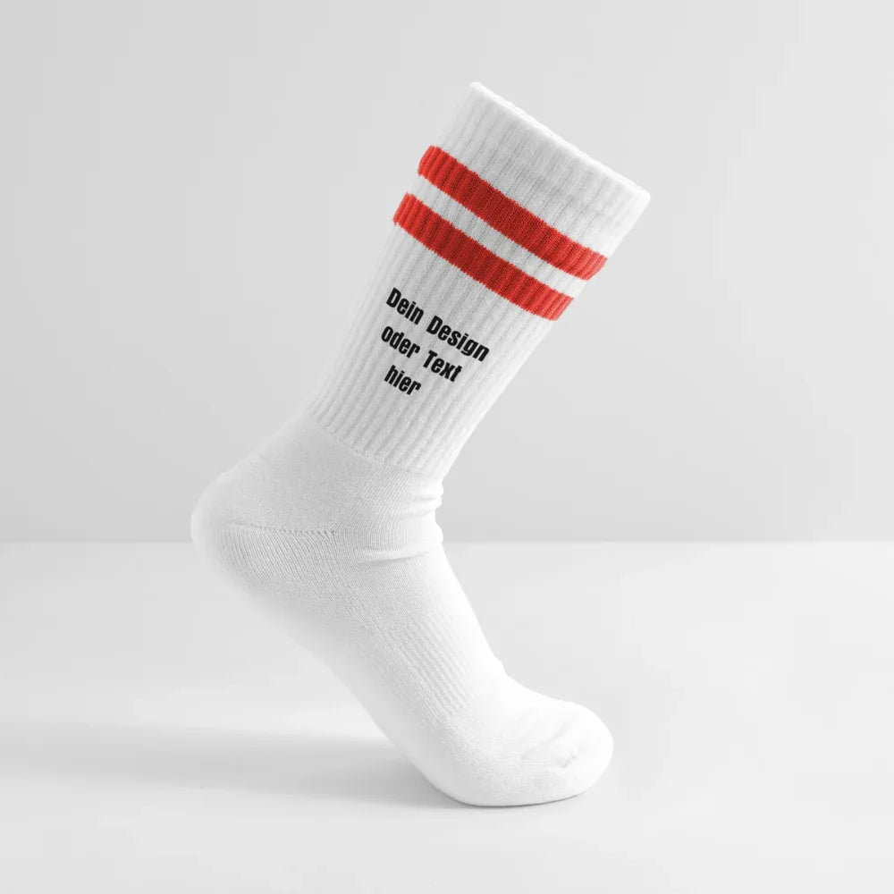 Tennissocken gestreift - personalisierbar - Weiß/Rot