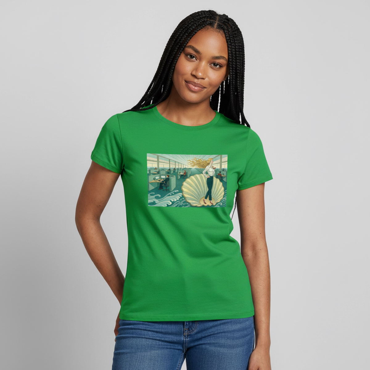 Die Chefin. Renaissance-Motiv Motiv-T-Shirt für Frauen, Farbe Kelly Green, Model